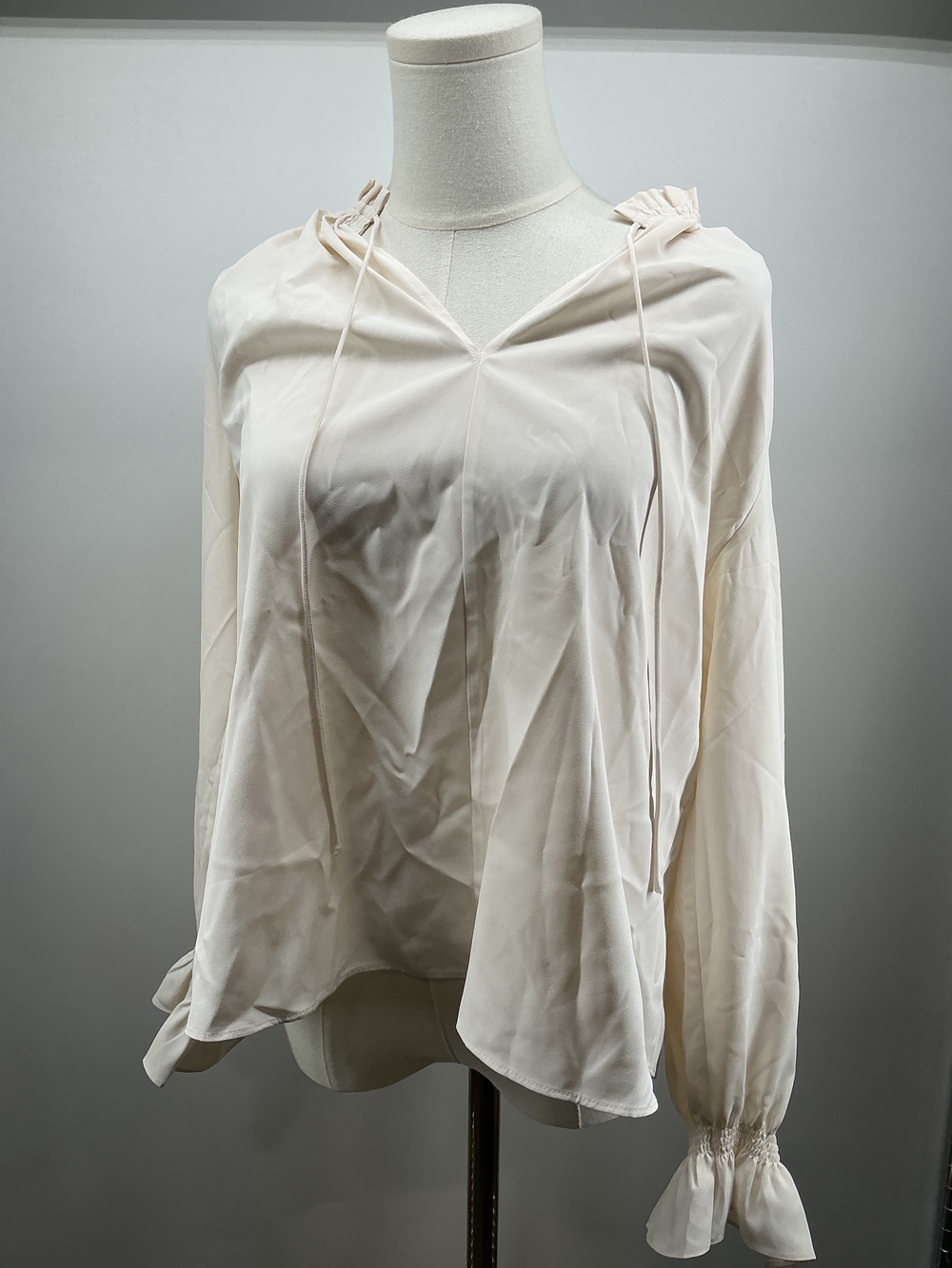 Drapey Chiffon Split Neck Long Sleeve Blouse